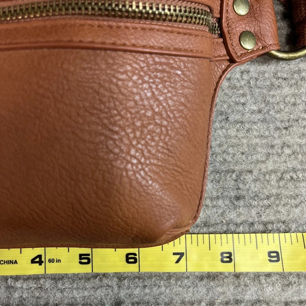 Cognac Brown Pebbled Vegan Leather Belt Bag Waist Pack with Dual Straps